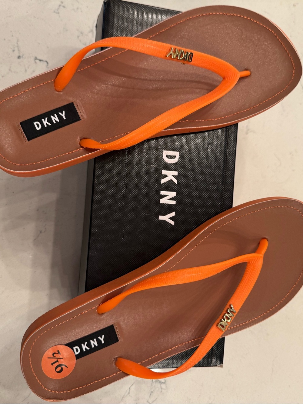 DKNY Orange Strap Brown Footbed Women's Sandals